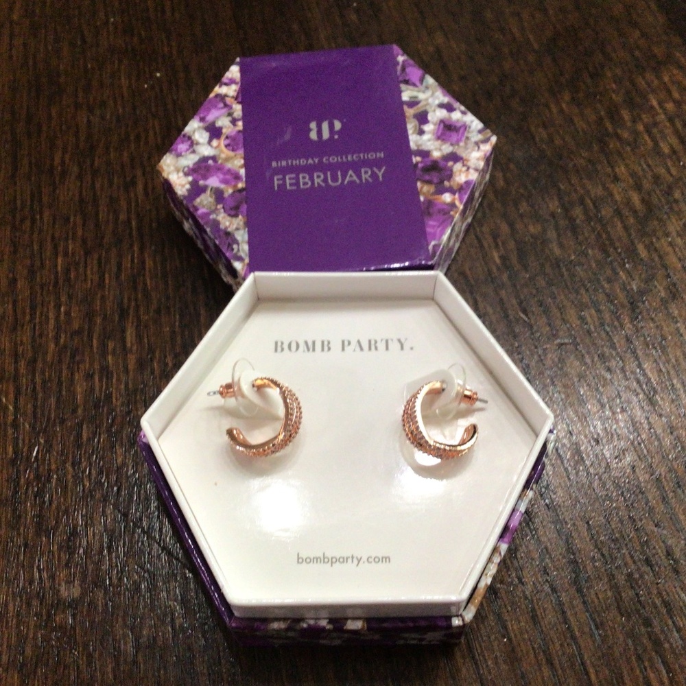 Bomb Party “ The Margaret Earrings” amethyst cubic Zirconia Rose gold plating